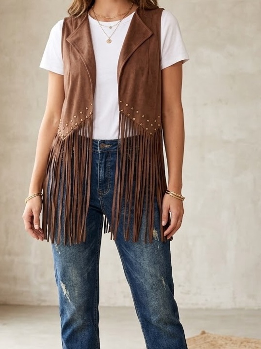 BCBGeneration Faux Suede Fringe Vest with Studs